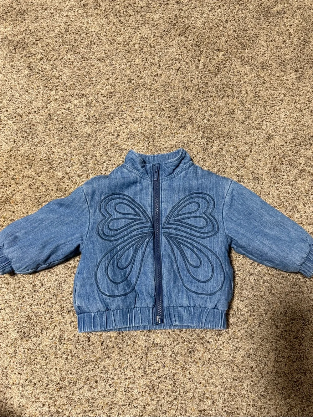 Old Navy Girls' Denim Blue Butterfly Zip Jacket